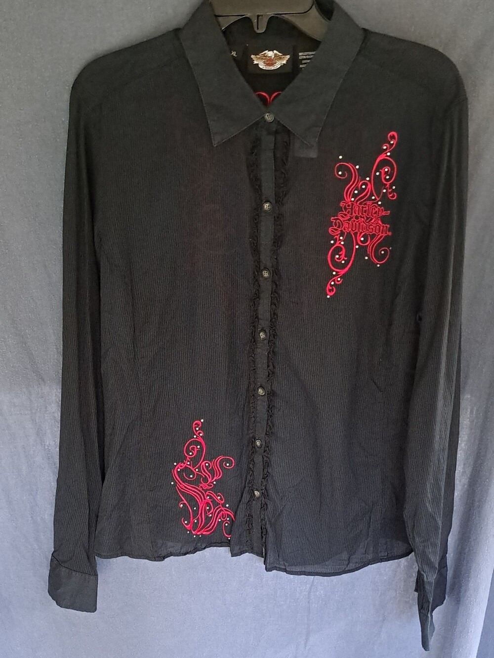 Harley-Davidson Black Button-Up Shirt with red Embroidery